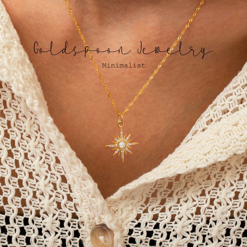 Opal Necklace - Star necklace - Opal star necklace - Wedding necklace - Minimalist necklace - Pendant necklace -Gold necklace-ELOKA NECKLACE