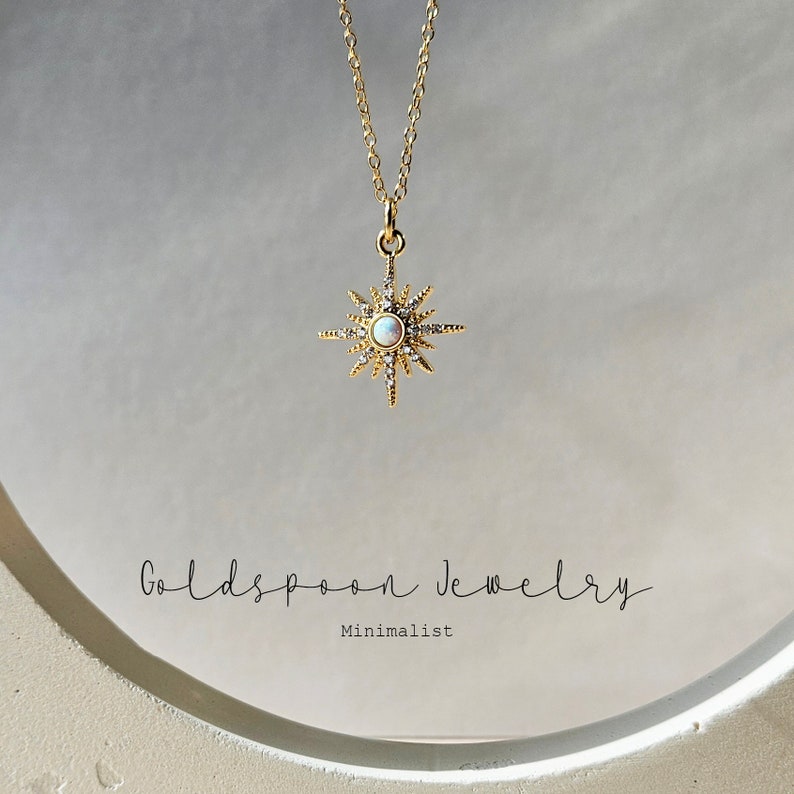 Opal Necklace - Star necklace - Opal star necklace - Wedding necklace - Minimalist necklace - Pendant necklace -Gold necklace-ELOKA NECKLACE