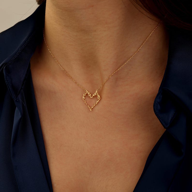 Flaming Heart Necklace | Dainty Heart Pendant | Fire Heart Jewelry | 18K Gold Plated | Gift for Her | Love Necklace | Valentine's Day Gift