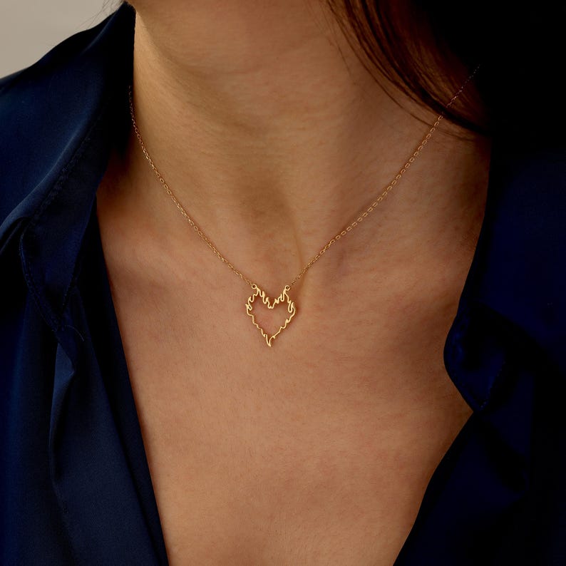 Flaming Heart Necklace | Dainty Heart Pendant | Fire Heart Jewelry | 18K Gold Plated | Gift for Her | Love Necklace | Valentine's Day Gift