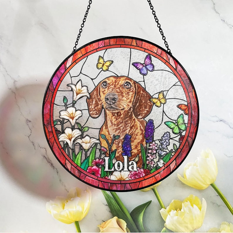 Custom Dog Portrait Art Suncatcher,Custom Pet Portrait,Stained Glass Dog Memorial,Custom Dog Portrait from Photo,Indoor Decor CDS01