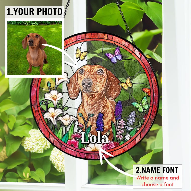 Custom Dog Portrait Art Suncatcher,Custom Pet Portrait,Stained Glass Dog Memorial,Custom Dog Portrait from Photo,Indoor Decor CDS01