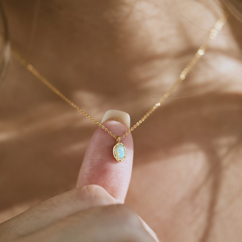 Dainty White Opal Necklace, Oval White Opal Pendant, Real Opal Necklace, Women Christmas Gift, Birthday Gift for Her