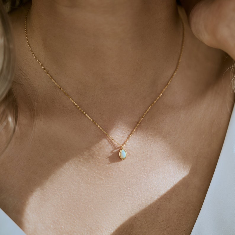 Dainty White Opal Necklace, Oval White Opal Pendant, Real Opal Necklace, Women Christmas Gift, Birthday Gift for Her